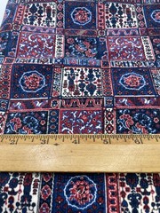 Vintage Corduroy Fabric – Bakhtiari Tribal Square Print Style – Burgundy & Blues