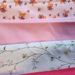 Vintage Pink Fabric Floral Solid Poka Dot Craft Quilt DIY Cotton Mix 6 Yard Lot