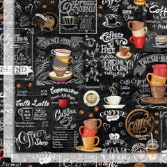 Coffee Kitchen Latte Fabric By Yard Chalkboard Cotton Timeless Treasures CD2557