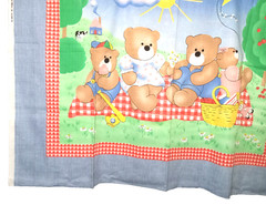 Vintage Baby Quilt Panel Fabric Teddy Bear Picnic Crib Blanket Craft 43×35.5