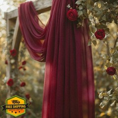 Patioman Burgundy chiffon draping fabric 31.5″x20FT 2-Pack