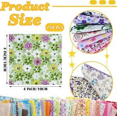 150 Pcs 4×4 Inch Cotton Fabric Squares – Floral Patchwork for Quilting & Diy