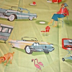 Michael Miller Trailer Travel Retro 1950s Camping Cotton Fabric CX3978 Sage