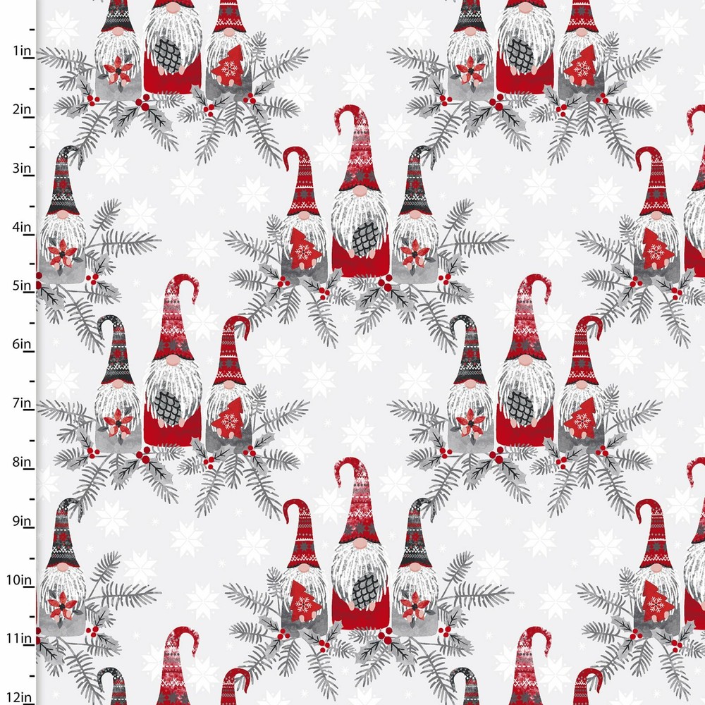 Christmas Fabric | 3 Wishes Hanging With My Gnomies Gnome Friends Red Gray YARD