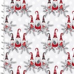 Christmas Fabric | 3 Wishes Hanging With My Gnomies Gnome Friends Red Gray YARD