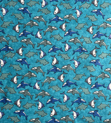 Novelty Prints Packed Sharks Blue Cotton Fabric 1.75 yards x 44in