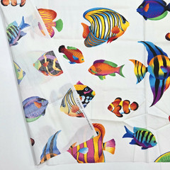 VTG VIP Cranston Tropical Aquarium Fish Bright On White Cotton Fabric 2 YD x 45″