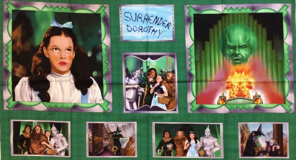PNL87 Wizard of Oz Emerald City Dorothy Cotton Quilt Fabric Panel 23×44 Rare OOP