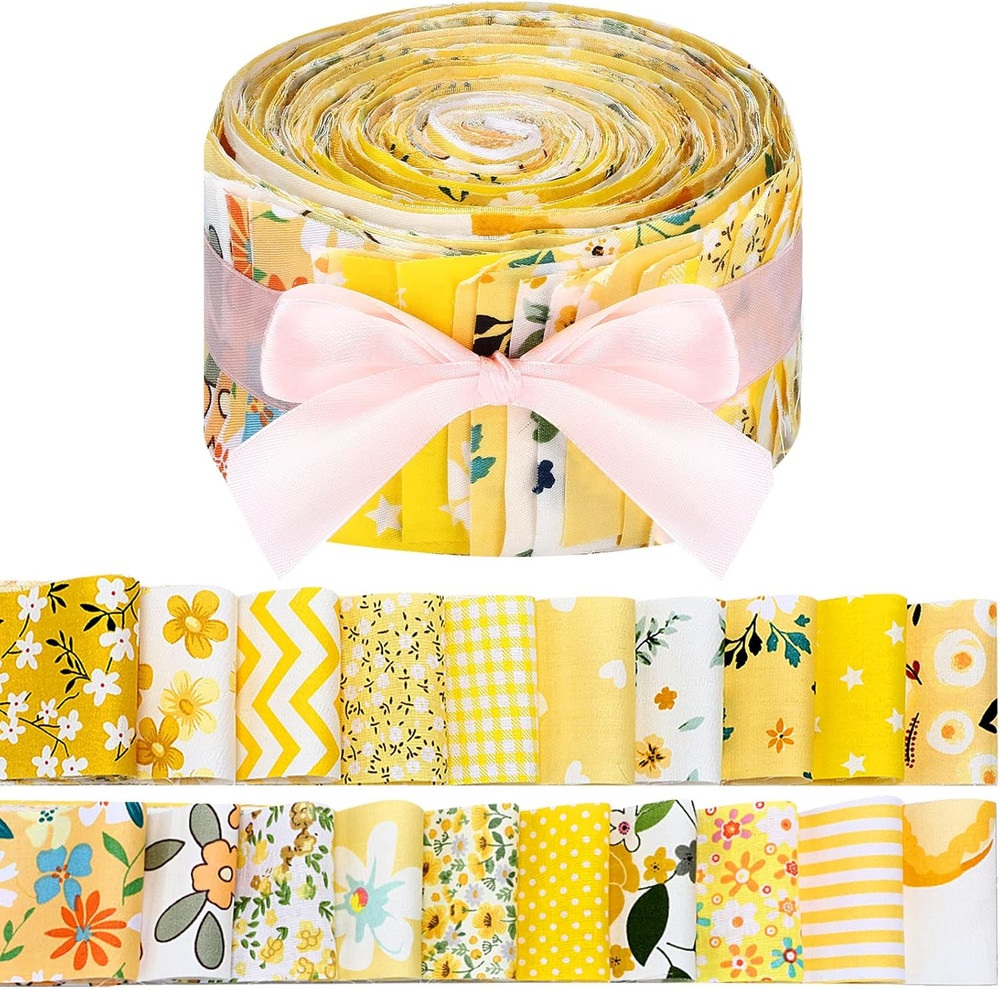 40 Pcs Summer Bee Floral Cotton Jelly Roll Yellow Black Stripe Fabric Strips …