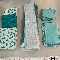 Teal Awareness Ribbon Floral Batik Cotton Quilting Fabric Scrap Bundle 118pc