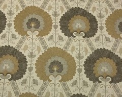 BALLARD DESIGNS TAMERLANE TAUPE SUZANI FLORAL LINEN FABRIC BY THE YARD 55″W