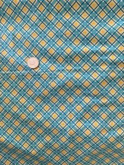 Quilting Fabric Aqua Teal Mustard Geometric Plaid 16×18 Remnant