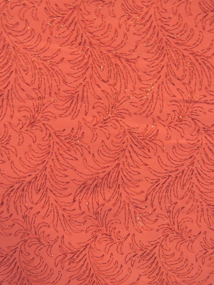 SALMON PINK Fabric With Metallic Copper Embroidery