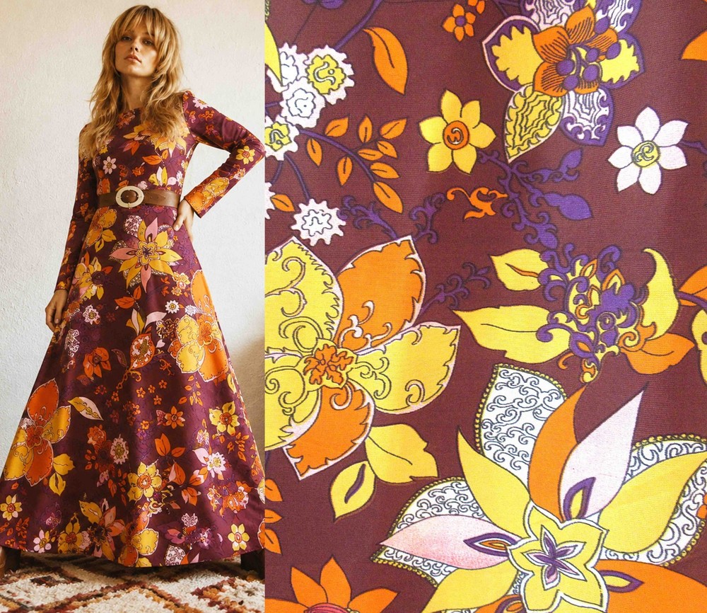 Vintage 70s Nylon Psychedelic fabric 184cm wide x 3.4 meters