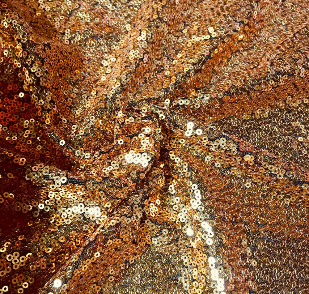 3mm Sequin Fabric Sparkling Glitter Sequins GOLD on BLACK Paillette – 120cm wide