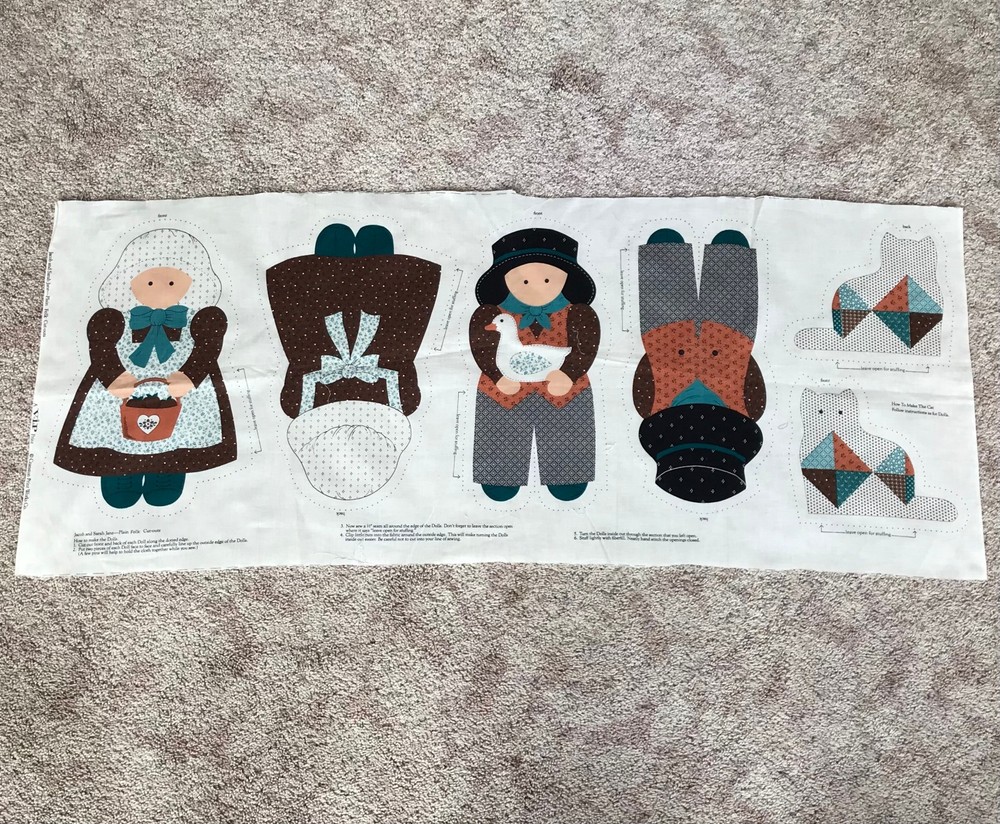 Vintage Cut and Sew Dolls & Cat Pillows Cranston Print Works Jacob & Sarah Jane