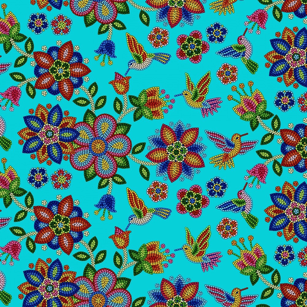 Elizabeths Studio Tucson Beaded Hummingbird Turquoise 640E-TURQUOISE, Fabric BTY