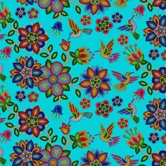 Elizabeths Studio Tucson Beaded Hummingbird Turquoise 640E-TURQUOISE, Fabric BTY