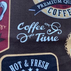 1/2 yard cut cotton fabric – Morning Coffee Various Coffee Signs – Brown Tan