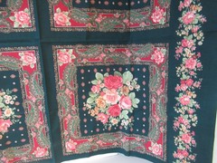 VTG GREEN W/PINK FLORAL PAISERY Patchwork 4 PILLOW COTTON FABRIC PANEL NE