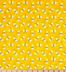 Bees Yellow Fabric Bumble Bee Honey Bees Summer Insect Cotton Fabric w8/31