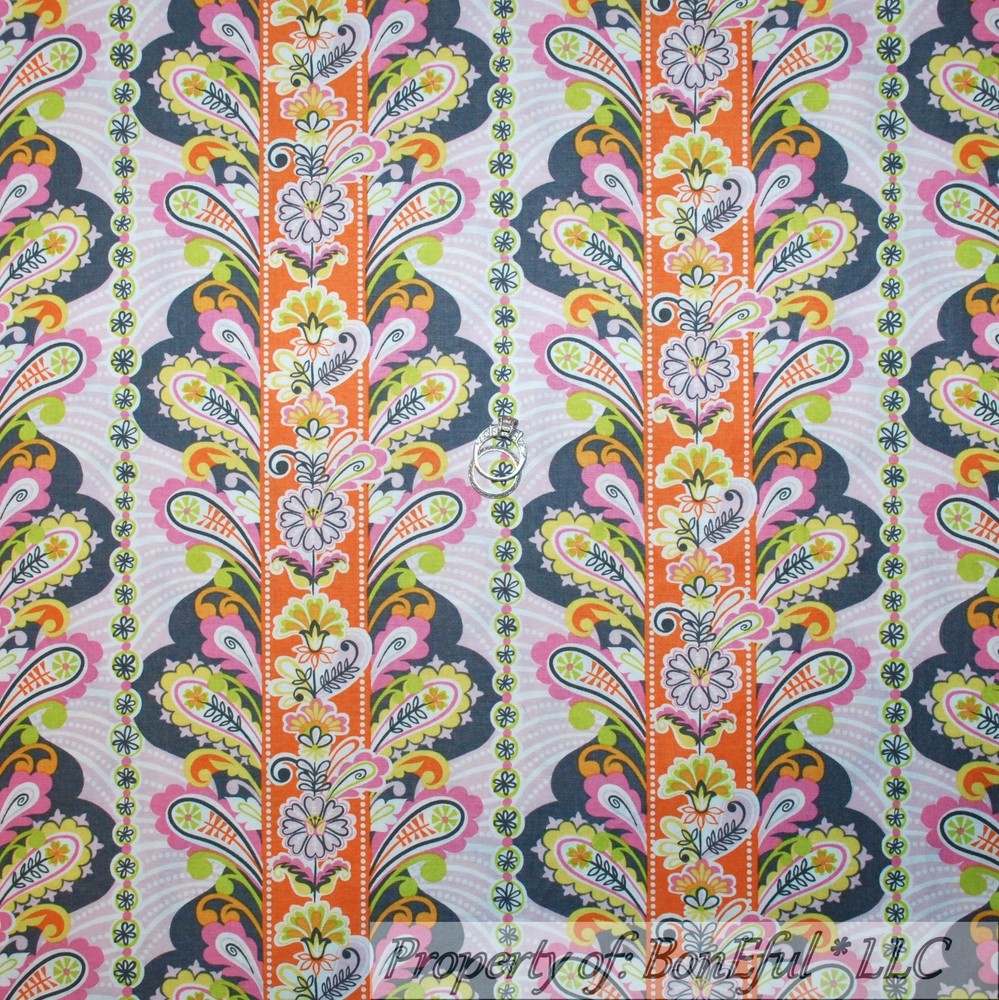 BonEful Fabric FQ Cotton Quilt Pink White Orange Peacock Paisley Flower BOHO USA