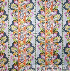 BonEful Fabric FQ Cotton Quilt Pink White Orange Peacock Paisley Flower BOHO USA