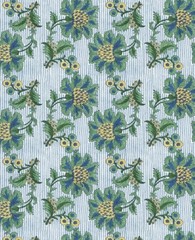 Cassandra Harper French Floral Indigo Green Striped Linen One And 3/4 Yard