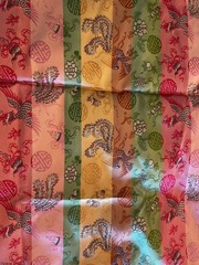 100% Silk Thai Tapestry Satin fr Thailand Asian Motif Brown Red 1.75 yards