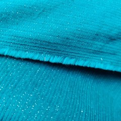 4.25 Yds Corduroy Fabric 100% Cotton 153×43 Aqua Blue Green Teal Silver Metallic