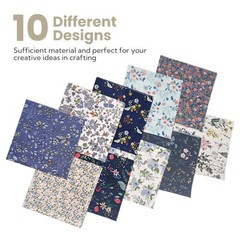 10 PCS Blue Floral 18×20 inch Cotton Fabric Fat Quarters for Crafts Sewing