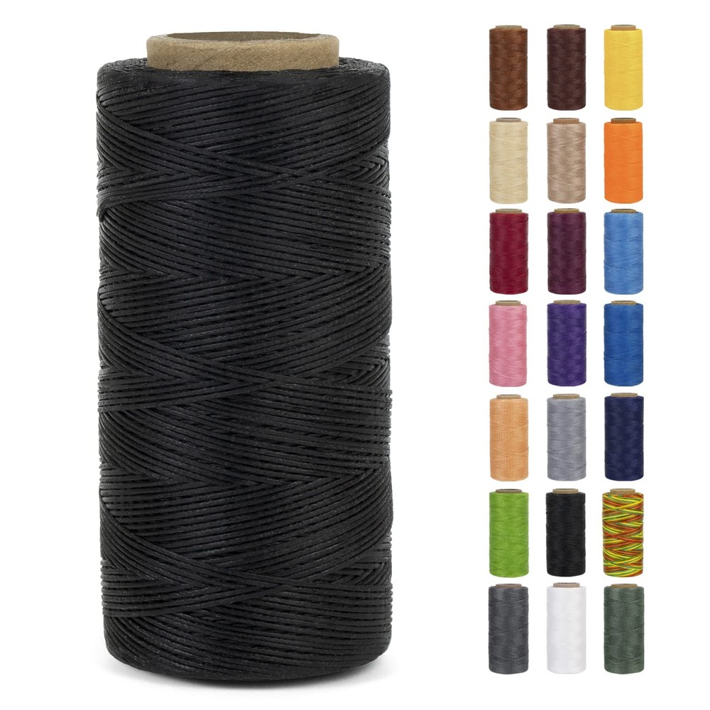 LEREATI 0.8mm Waxed Thread for Leather Sewing, 284 Yards, x 260m, Black
