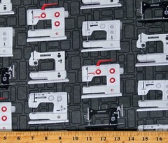 Cotton Bernina Vintage Sewing Machines Gray Fabric Print by the Yard D573.53