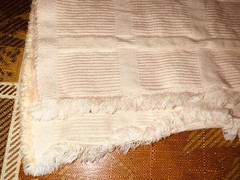 EUC 2pcs (4.8yd total X 54″) heavy cotton pink/peachy w/ “raised square” weave