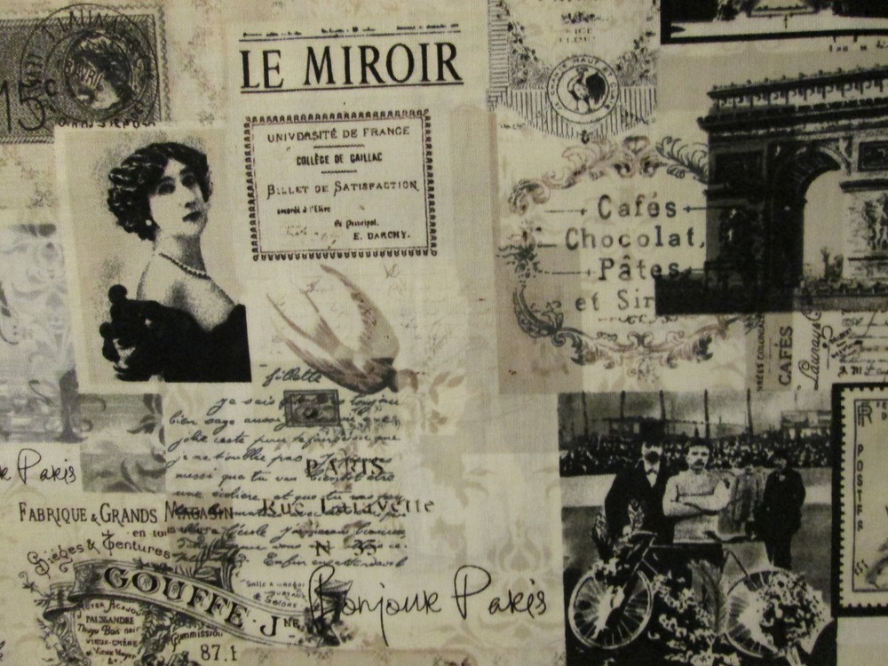 VINTAGE PARIS FRENCH LE MIROIR EIFFEL TOWER TAN COTTON FABRIC BTHY