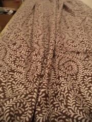Decorator Fabric sewn into Drapery panels Brown and off white normal weight