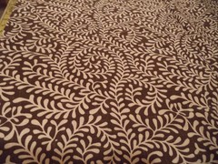 Decorator Fabric sewn into Drapery panels Brown and off white normal weight