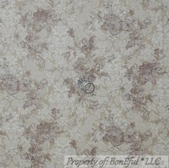 BonEful Fabric FQ Cotton Quilt VTG Tan Brown Cream Rose FLOWER Toile Shabby Chic