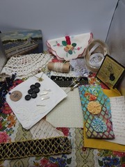 Vintage lace fabric buttons Sewing and craft Slow stitch junk journal kit K#22