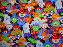 Halloween Fabric 1 5/8 Yard Kids in Costumes Trick or Treat on Black Cotton Vtg