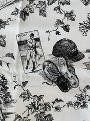 Vintage Baseball Motif Black Cream Toile Decorator Fabric 1.5 yds x56″