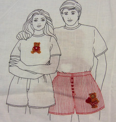 Cotton Fabric Cut-Out Red Striped Teddy Bear Boxer Shorts S-M-L and Applique