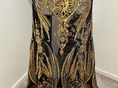 Gold Black 4way stretch sequin Lace fabric 50” Width Sold By The Yard