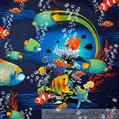 BonEful Fabric FQ Cotton Quilt Blue Aqua Rainbow Water Tropical Clown Fish Ocean