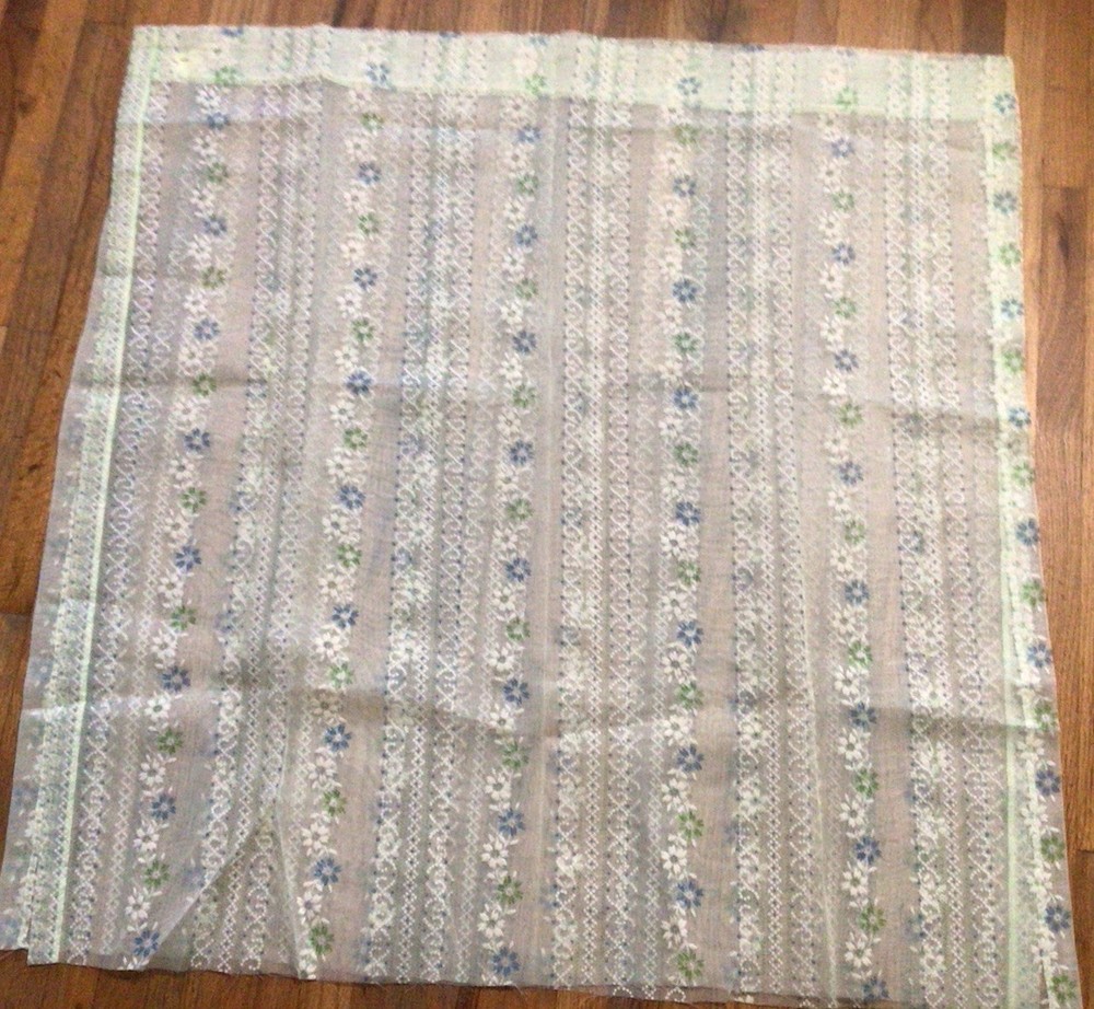 Vintage 70s Sheer Floral Flocked Swiss Dot Curtain Panels Fabric Woolworth As-Is