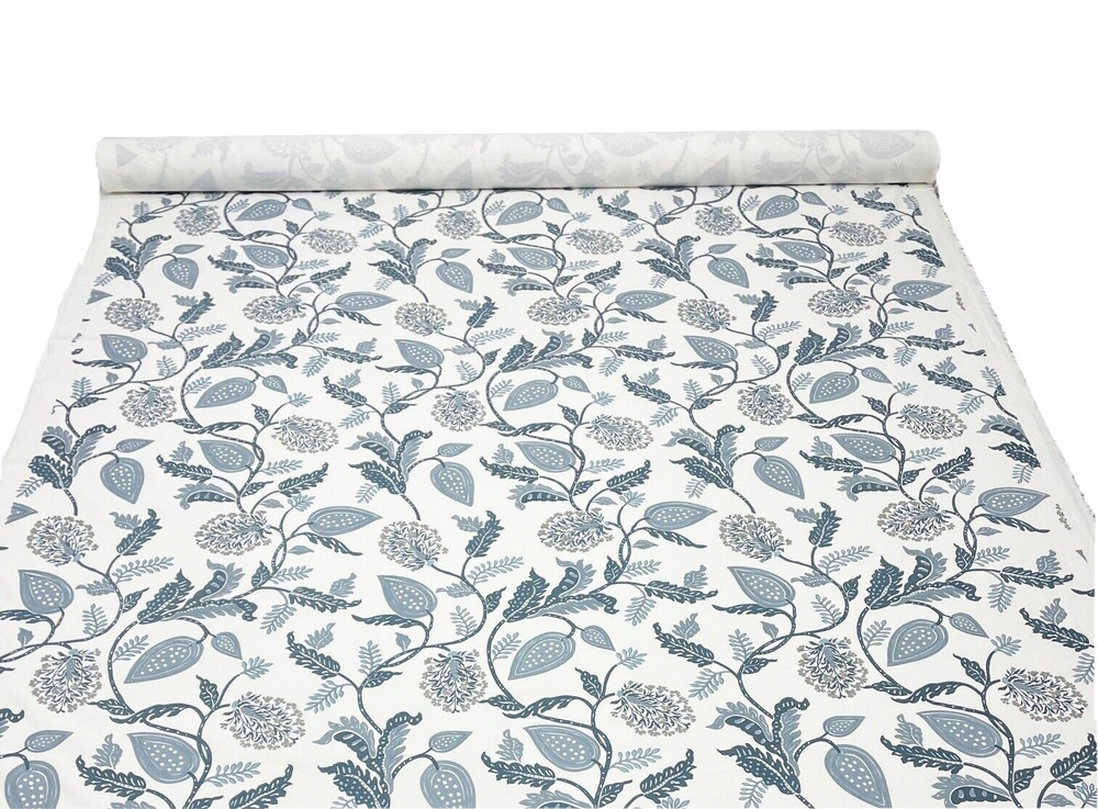 LAURA & KIRAN PALAMPORE INDIGO BLUE JACOBEAN FLORAL VINE FABRIC BY THE YARD 54″W