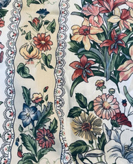 VTG Chintz Polished Cotton Multicolored Florals Ribbon w/ Lace Stripe 6½X 64″