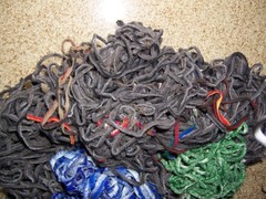 Pendleton Scraps – thin strips – approx 4 lbs. – mostly gray, some green & blue