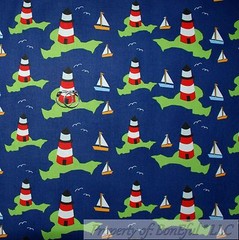BonEful Fabric FQ Cotton Quilt White Blue Sea Sail Boat Ocean US Toile Navy Pier