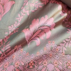 5 YARDS LOT PINK METALLIC BROCADE FABRIC 54″ FLORAL EMBOSSED SCALLOPED EDGE